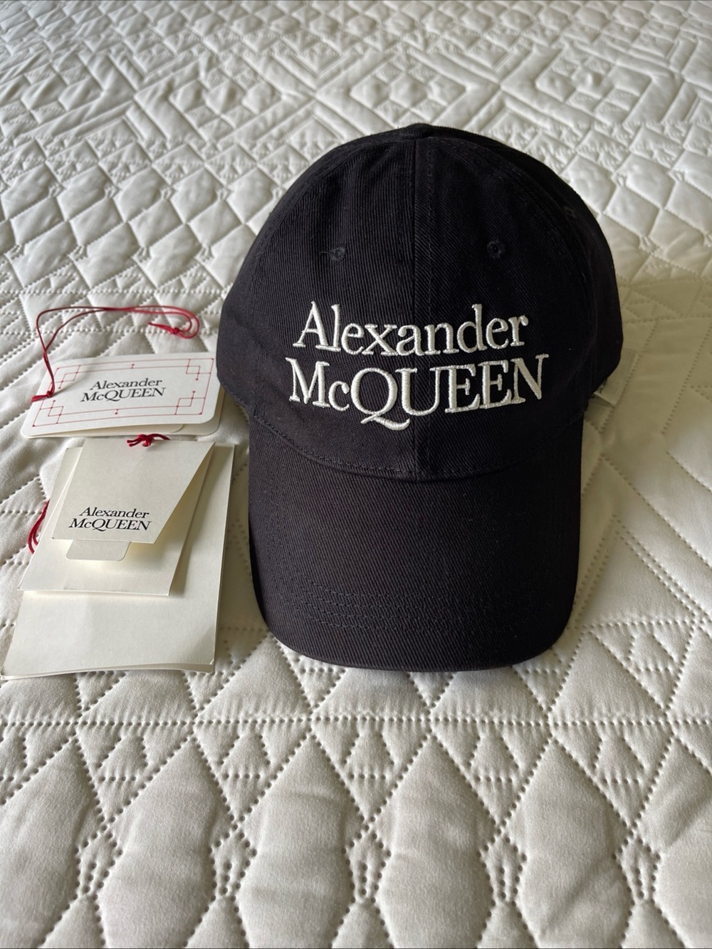 Alexander McQueen Black Baseball Cap with White Logo Size L